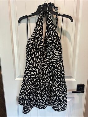 Free People Black and White Halter Mini Dress